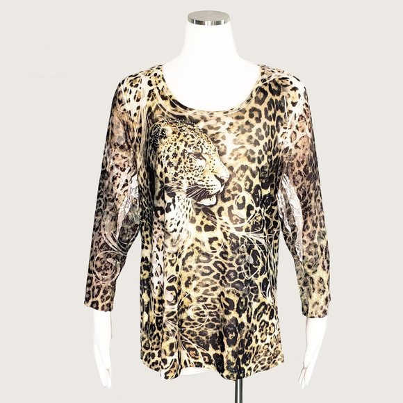 JM Collection Tops - JM Collection Leopard Print Lace Top NWT